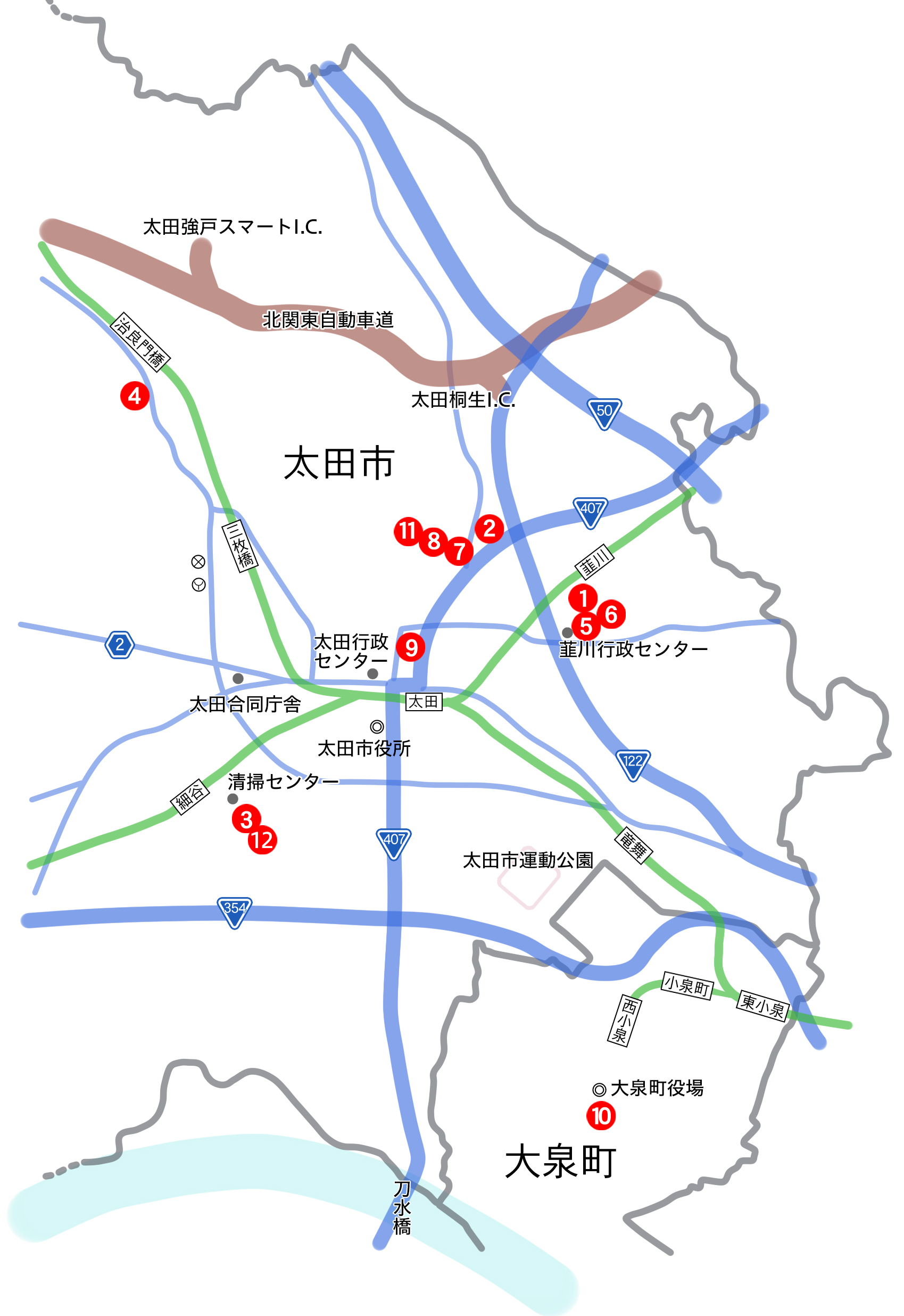 各事業所の場所の地図